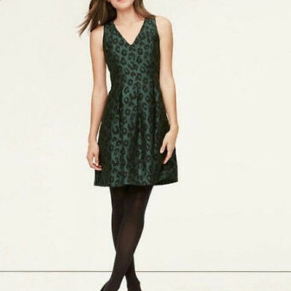 Ann Taylor Loft Green Leopard Print Dress 2 Tall